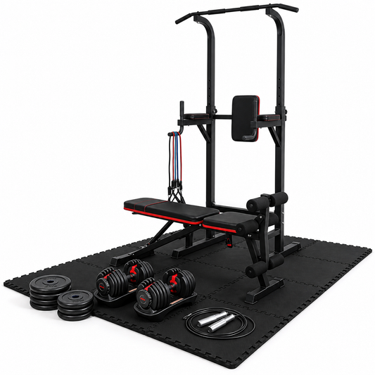 Pack Home Gym Complet Hardset — 5 équipements essentiels fitness sur fond blanc