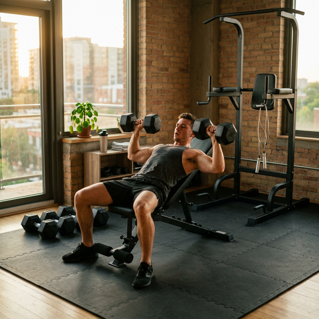 Entraînement complet avec le Pack Home Gym Hardset dans un appartement