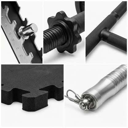 Gros plan sur les 5 produits du Pack Home Gym Complet Hardset