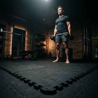 Entraînement sur tapis puzzle antidérapant Hardset dans un home gym