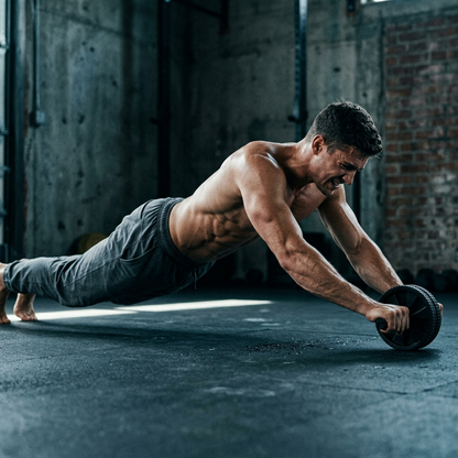 Exercice d'abdominaux avec la roue Hardset ab roller à domicile