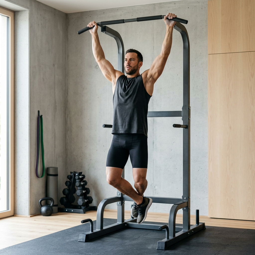 Exercice de traction avec la barre Hardset installée dans un cadre de porte
