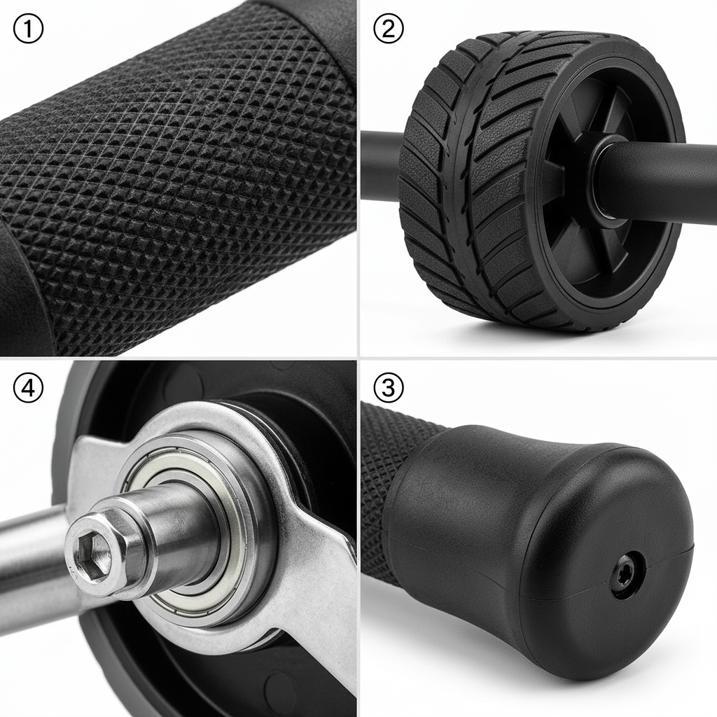 Détail roue large et poignées ergonomiques de l'ab roller Hardset