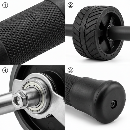 Détail roue large et poignées ergonomiques de l'ab roller Hardset