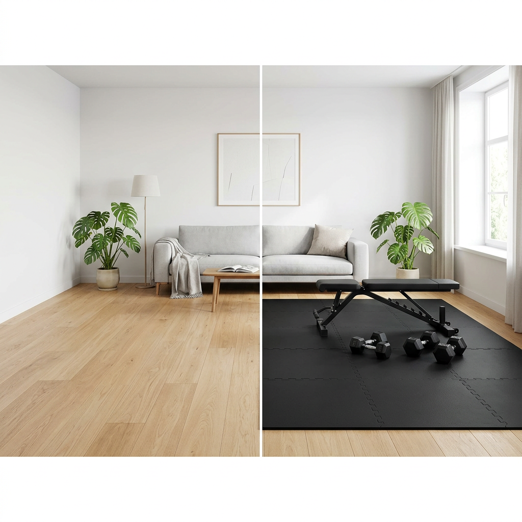 Tapis puzzle Hardset utilisé en home gym et en salon 