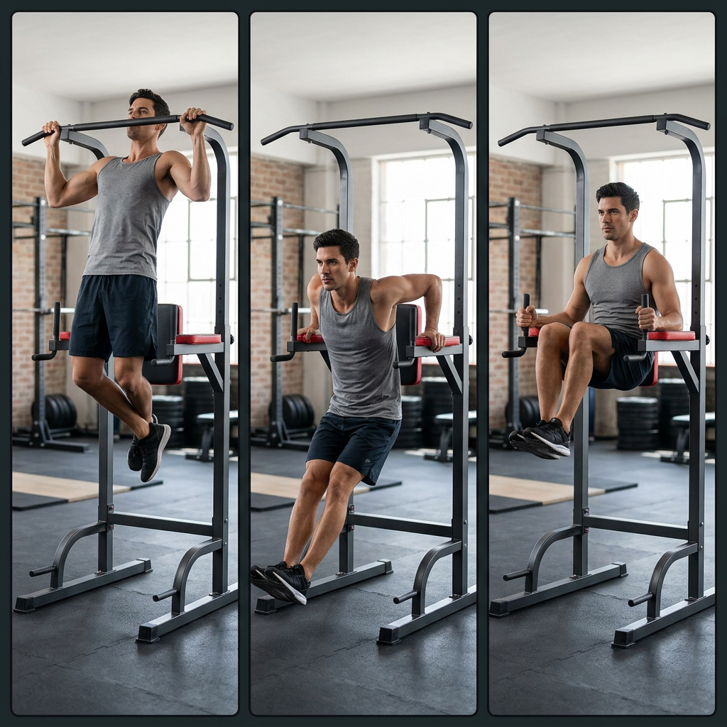 Trois exercices réalisables avec la barre de traction Hardset — tractions, dips, abdos