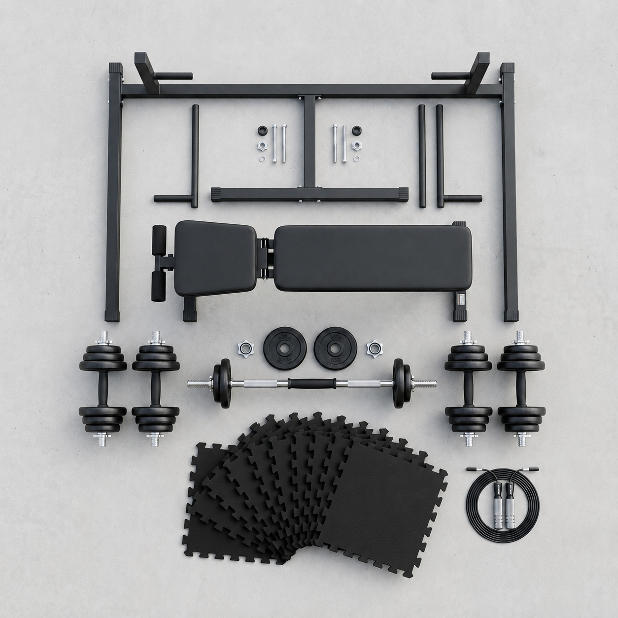 Les 5 équipements du Pack Home Gym Complet Hardset réunis